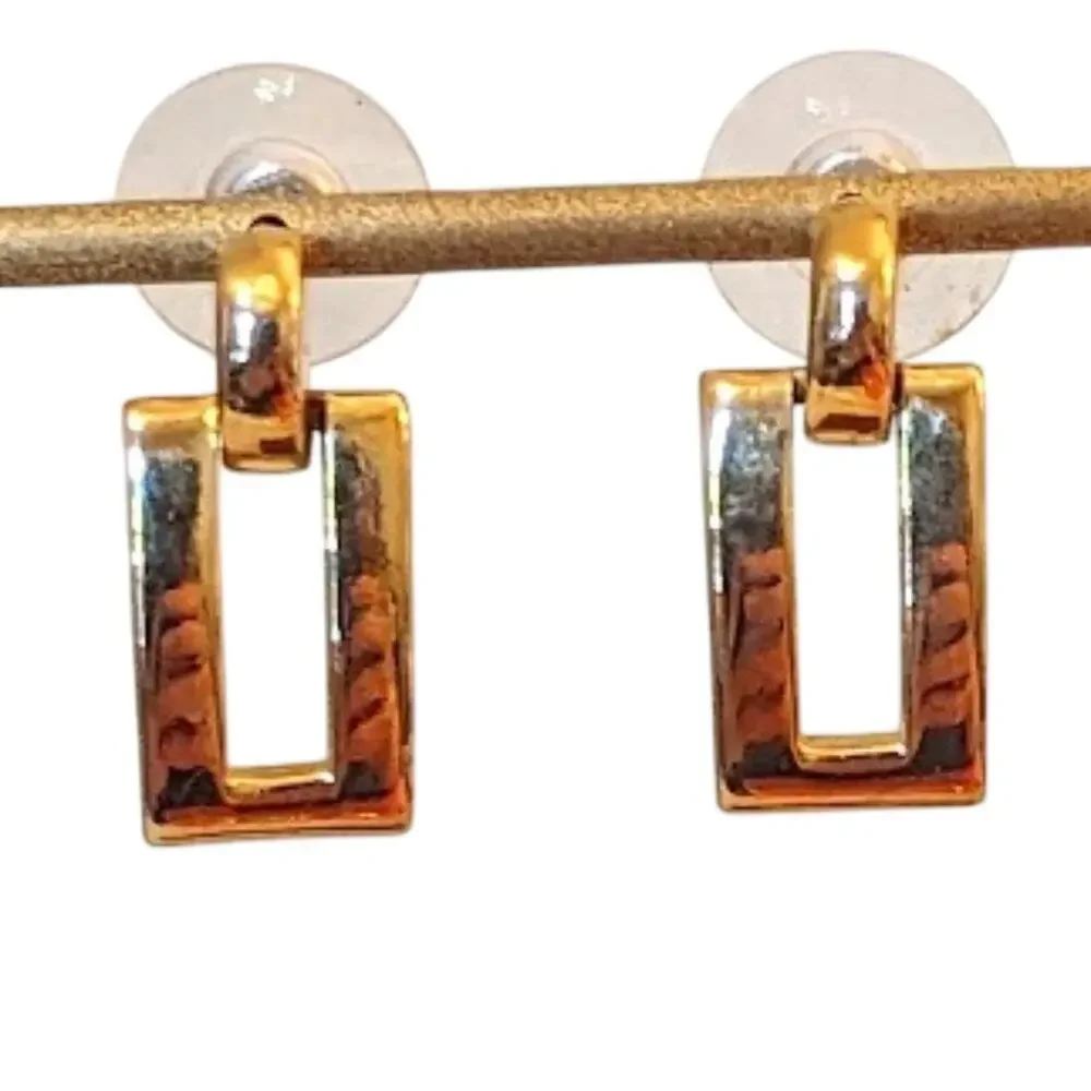 Gold Tone Doorknocker Rectangle Earrings
